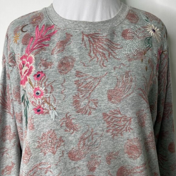 Johnny Was Women's Grey Nautical 3/4 Sleeve Floral Sweatshirt Size Small - Picture 2 of 10